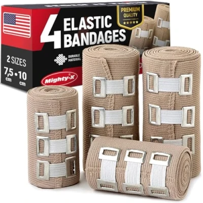 Immagine di Fascia per Bendaggio di Compressione Elastica Set da 8 (2 x 7.5cm + 2 10cm) a Durevole 12 Clip Extra…