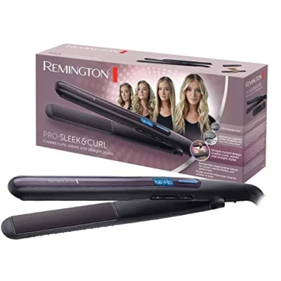 Immagine di Remington Piastra per Capelli Design Arrotondato Ottima lisciare e modellare Ricci Onde; Rivestimento Ceramico Ultra; Tormalina; Display LCD, 150 230C, ProSleek &amp; Curl S6505