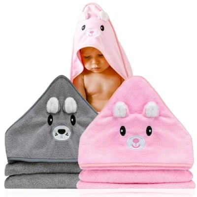 Immagine di BABYBRIDGE Due asciugamano neonato Accappatoio 0 3 mesi Regalo Neonata femmina Asciugamani con cappuccio a forma di animale