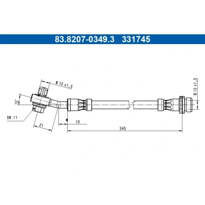 Immagine di ATE 83.8207 0349.3 Tubi Freno 345mm M10x1,5mm FORD: Kuga Mk3 2.5 Duratec Plug in Hybrid, 2.0 EcoBlue 4x4, Hybrid 4x4
