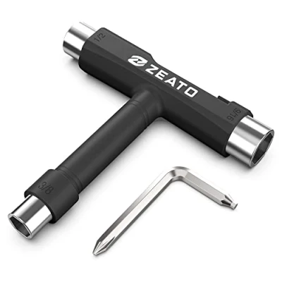 Immagine di Zeato Attrezzi per Skate all in one Tool Accessorio Portatile Multifunzione Skateboard Longboard con Chiave a Brugola di tipo T e Cacciavite Croce L Nero