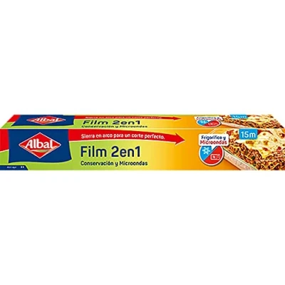 Immagine di Albal Pellicola trasparente 15 metri 2 in 1 per frigorifero e forno a microonde, carta Film, molto resistente, aderente, facile da tagliare, sega ad arco