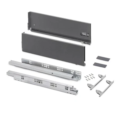Immagine di Emuca Kit cassetto per cucina o bagno con regolazione 3D, altezza 178 mm, profondità 500 60 Kg, chiusura soft, pannelli no inclusi, Acciaio, grigio antracita