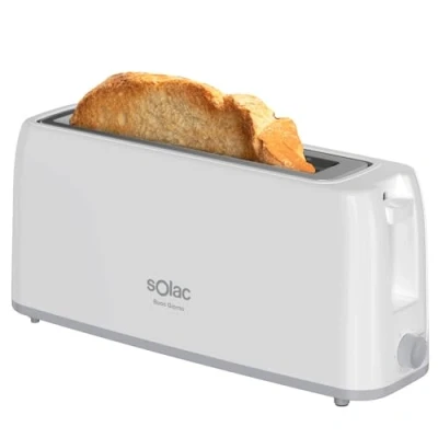 Immagine di Solac Tostapane Buon Giorno 800W Fessura Lunga 6 Livelli di Tostatura Sistema Autoallineamento Funzione Stop Vassoio Raccoglibriciole Estraibile Design Slim