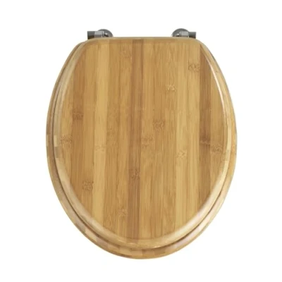 Immagine di Wenko Sedile WC in bambù, Vero Coperchio con Cerniere Acciaio Inossidabile, 34x41cm, Marrone Scuro