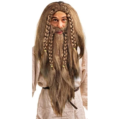 Immagine di Parrucca e barba Vichingo Barbaro Nano Teutone in treccia marrone per feste di Carnevale &amp; Motto
