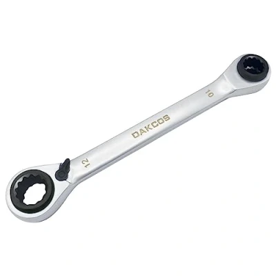 Immagine di DAKCOS chiave combinata a cricchetto 4 in 1, 8 x 10 12 13 mm, doppia estremità CR V con finitura cromata opaca