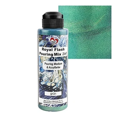 Immagine di ideen mit herz Royal Flash Pouring Mix 2 in 1 Medium e vernice acrilica metallica uno Con riflessi metallici particelle glitterati fini 180 ml Pronto all&#039;uso (verde)