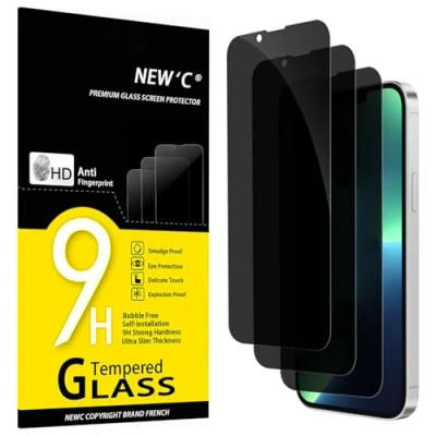 Immagine di NEW&#039;C 3 Pezzi, Pellicola Protettiva Privacy per iPhone 13 Pro Max, 14 Plus (6,7 Pollici), Angolo di 28 Gradi Migliorato, Durezza Ultra Resistente 9H, Senza Bolle