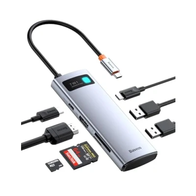 Immagine di Baseus Hub USB C 7 in 1 Docking Station Adattatore con 4K HDMI, 100W PD, 2 3.0 5Gbps, C, Lettore Schede SD/TF per Computer Portatili MacBook/Surface Pro/iPad/Steam Deck/Rog Ally/Samsung