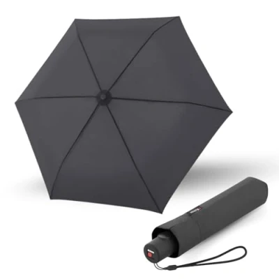 Immagine di Knirps Ombrello C.250 Light Duomatic Grigio Scuro con Borsa Portaombrelli, Tascabile Funzione Duomatic, Apertura Chiusura Automatica, Pulsante, Automatico
