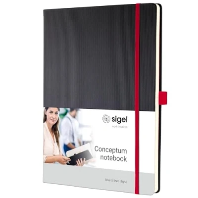 Immagine di SIGEL CO661 Taccuino premium a righe, A4, copertina rigida, nero, rosso, Conceptum