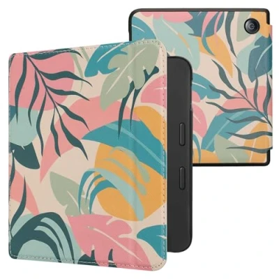 Immagine di kwmobile Custodia eReader Compatibile con Kobo Libra 2 Cover eBook Reader Flip Case rosa/giallo/verde Giungla Tropicale