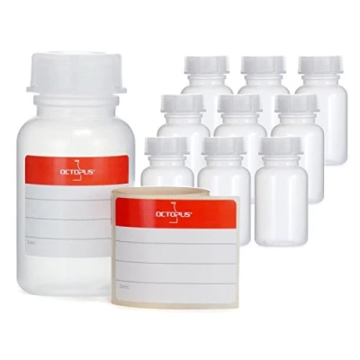 Immagine di 10x flaconi a collo largo da 100 ml in LDPE con chiusura vite, vuoti per prodotti chimici, laboratorio coperchio come contenitore, la cucina, o hobby