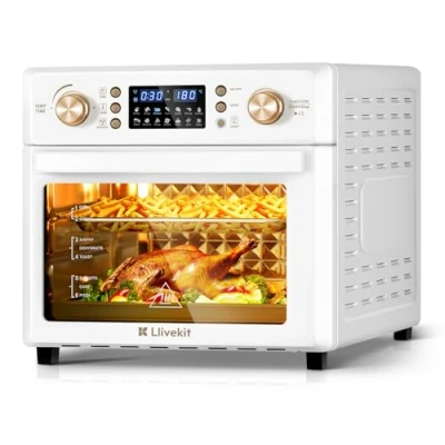Immagine di LLIVEKIT Friggitrice ad Aria da 26L, 14 in 1 Mini Forno Aria, 1700W Air Fryer, Circolazione d&#039;Aria Calda a 360, Timer e Temperatura Regolabili, con 8 Accessori Ricettario, Bianco Crema