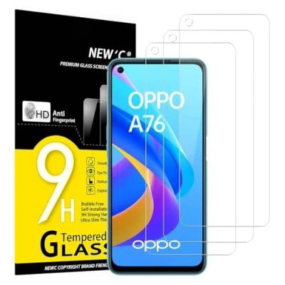 Immagine di NEW&#039;C 3 Pezzi, Vetro Temperato per Oppo A76, Pellicola Prottetiva Anti Graffio, Impronte, Senza Bolle, Durezza 9H, 0,26mm Ultra Trasparente, Resistente