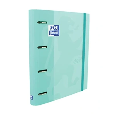 Immagine di OXFORD Raccoglitore 4 anelli A4, copertina rigida, chiusura in gomma, ricambio griglia 5x5 e 5 bande colorate, foglio adesivi, colore Ice Mint Touch, 400165361