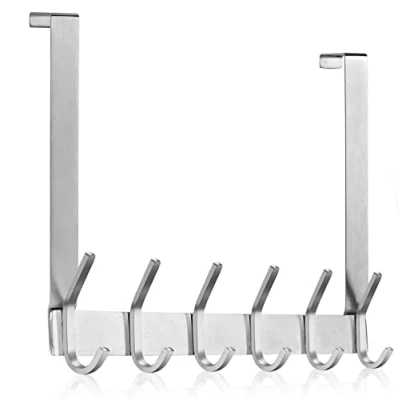 Immagine di MEIJO Appendiabiti Da Porta, Ganci Porta In Acciaio Inox Con 6 Ganci, Attaccapanni Per Cucina Ufficio Bagno (Argento, spessore 2,1 cm)
