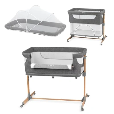 Immagine di Momi lettino multifunzione SMART BED 4 in 1, co sleeping e box, per bambini fino a 15 kg di peso, con altezza regolabile 5 livelli, materassino, cinghie fissaggio rotelle