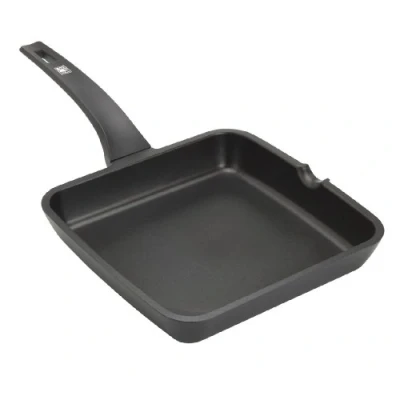 Immagine di BRA Efficient Grill Liscia in Ghisa d&#039;Alluminio, con Rivestimento Antiaderente Teflon Platinum Plus, Nero, 22 cm