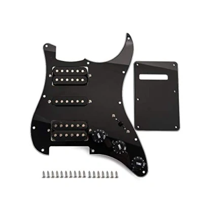 Immagine di Alnicov Humbucker battipenna con piastra cablata nera per chitarra HSH coperchio posteriore e viti