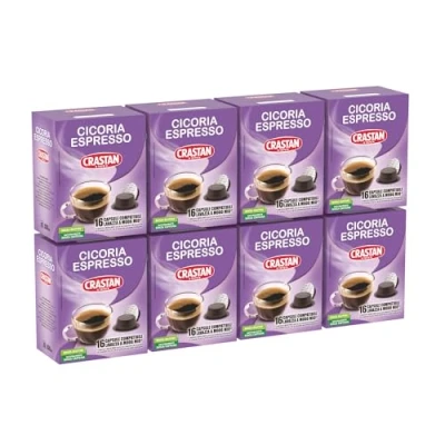 Immagine di CRASTAN 1870, 128 Capsule, 8 Box da 16 Capsule di Cicoria Espresso, Compatibili con a Modo Mio Zuccherare Piacere, Bevanda Senza Glutine, 100% Made in Italy