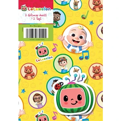 Immagine di Danilo Promotions LTD Cocomelon carta da imballaggio Cocomelon, 2 fogli e etichette, regalo di compleanno
