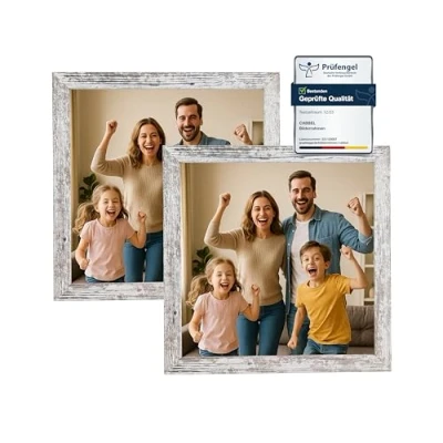 Immagine di CABBEL cornice portafoto 25 x cm, in MDF, vetro acrilico infrangibile, betulla, confezione da 2 pezzi, quadrata appoggiare o appendere, moderna e stabile