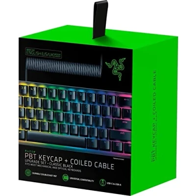 Immagine di Razer Kit di upgrade dei Tasti in PBT + cavo spiralato a doppia iniezione colorati con coordinato (Resistente PTB iniezione, Compatibilità universale) Nero