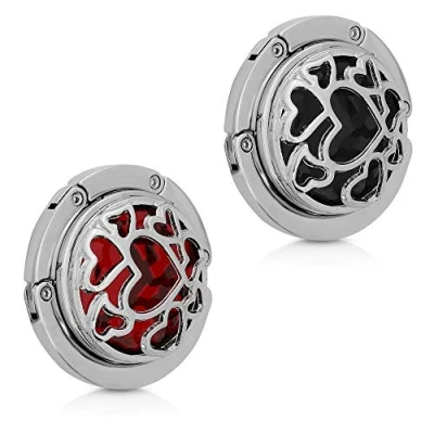 Immagine di kwmobile 2x Gancio Borsa da Tavolo Appendi in Alluminio Pieghevole Antiscivolo Antigraffio Set Appendiborsa max 3kg nero/rosso/argento
