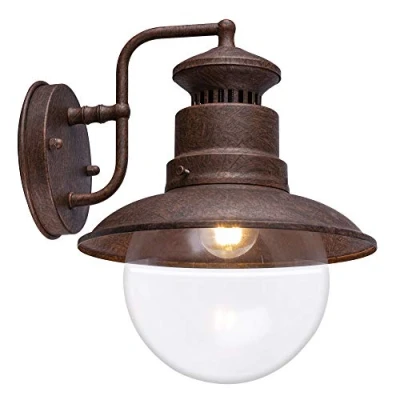 Immagine di Globo Faretto da parete per esterni retro lampada giardino in vetro color ruggine acciaio illuminazione 3272R