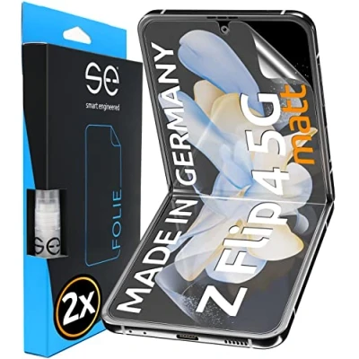 Immagine di smart engineered S.E per Samsung Galaxy Z Flip 4, Pellicola Protettiva Opaca antiriflesso, 2 x Schermo Intero, Supporto di Posizionamento, Applicazione innovativa,