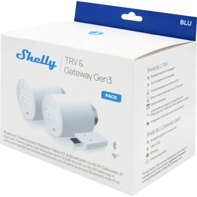Immagine di Shelly 2x Blu TRV &amp; Gateway Gen3 Gateway, Termostato del radiatore Bluetooth Low Energy, Wi Fi