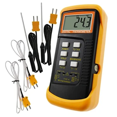 Immagine di Termometro A Termocoppia Digitale Di Tipo K Hvac Misuratore Temperatura Doppio Con 4 Termocoppie, Misurazione Della Max/Min/Media, 50 1300C ( 58 2372F)