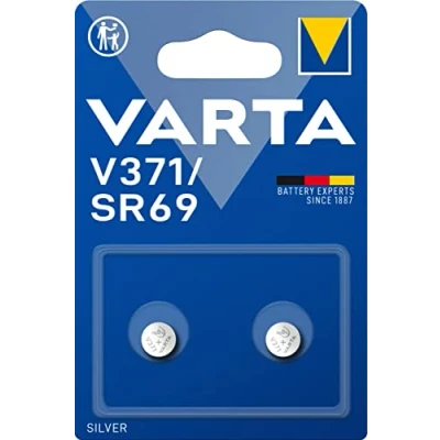 Immagine di Varta V371 371101402 Pila a Bottone, 1.55V, 44mAh SR69/AG6/LR920/371/SR920/171 /V32 Confezione da 2 Pile