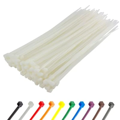 Immagine di Gocableties Fascette Plastica Bianche/Trasparenti 200 mm x 7,6 100 Pezzi Estremamente robuste Set resistente ai raggi UV