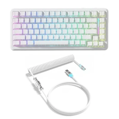 Immagine di ATTACK SHARK X82PRO HE Tastiera Magnetica Wireless 75% con Attivazione Rapida, da Gaming Cablata 8K, Switch Hall Effect a Corsa Regolabile, QWERTY, C01 Cavo Spiralato RGB Bianco