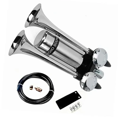 Immagine di YIYIDA Clacson per auto barca 175DB Tromba a doppio tubo d&#039;aria camion argento Serbatoio in acciaio inossidabile Adatto Car Horn 24V 12V yacht RV ecc
