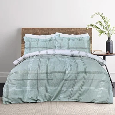Immagine di Sleepdown Set di biancheria da letto con copripiumino reversibile a quadretti, morbido, facile pulire, per singolo (135 x 200 cm)