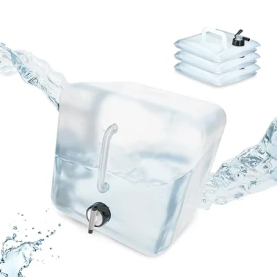 Immagine di Relaxdays Tanica da Campeggio Pieghevole, in Set 4, con Rubinetto, Plastica Senza BPA, 15 Litri, Trasparente Nero