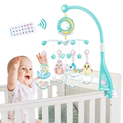 Immagine di Giostrina Culla Neonato, Carillon Neonati con Telecomando Proiettore e Musica, Giostra Neonato 0+ Mesi (Blu)