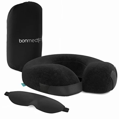 Immagine di bonmedico Cuscino da Viaggio Poggiatesta per Cervicale in Memory Foam, 28cm x 32cm 11cm Supporto Collo e Testa Auto o Aereo