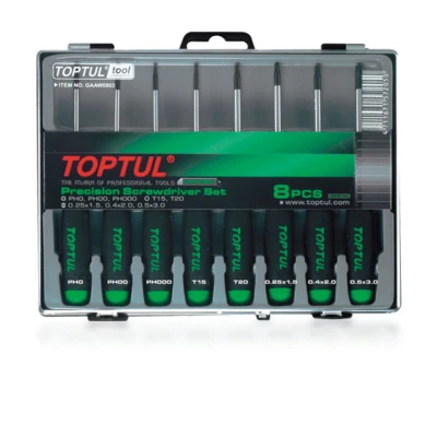 Immagine di TOPTUL GAAW0803 Kit cacciavite 1,5, 2, 3, PH0, PH00, PH000, T15, T20 Cassetta di plastica