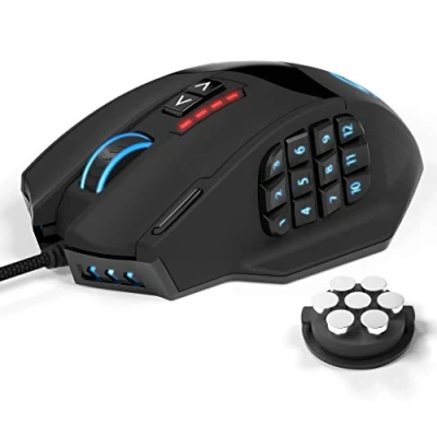 Immagine di UtechSmart Mouse Gaming Professionale MMO Venus Fino a 16400 DPI, con Laser ad Alta precisione, 18 Tasti Programmabili, Cartuccia di Equilibratura del Peso