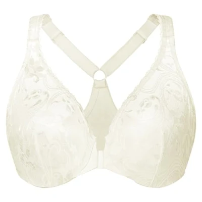 Immagine di MELENECA Reggiseno con Chiusura Frontale Ferretto in Pizzo Sfoderato Retro Scollato da Donna Taglie Forti Bianco Crema 7D