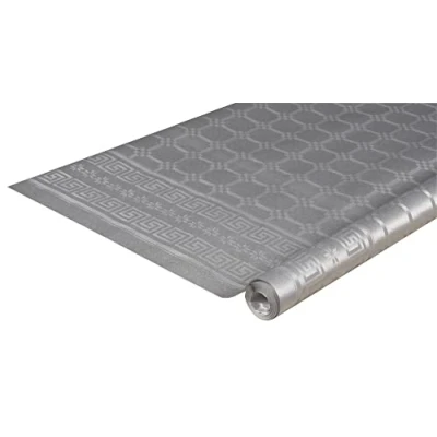 Immagine di Pro Nappe Rif. R480652I 12 tovaglie usa e getta in Carta damascata rotolo lunghezza 6 m x larghezza 1,20 Metallizzata argento dal motivo universale chic classico