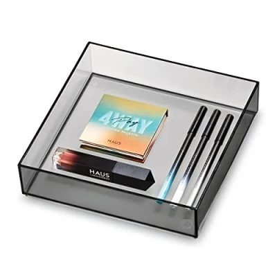 Immagine di iDesign 95321EU Porta, Organizer cassetto per Trucchi della Collezione Firmata da Sarah Tanno, Portatrucchi organizzatore Bagno combinabile in plastica, Grigio, 20,3 x 5 cm