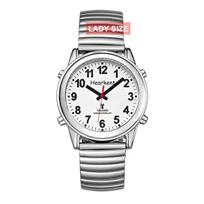 Immagine di Hearkent Atomic Talking Watch con numeri grandi e cinturino espandibile auto impostazione per persone non vedenti o anziane, Fascia Elasticizzata Argento, lady size
