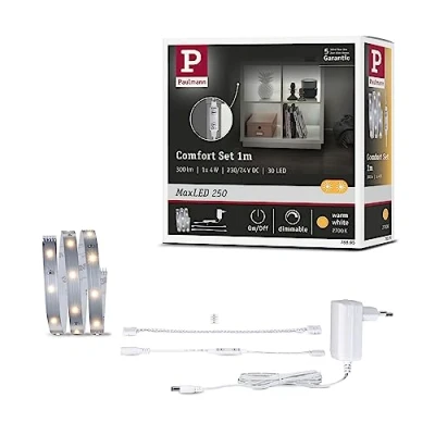 Immagine di Paulmann Comfort Set Regal 1m 78895 KIT base striscia LED con spina 24 V 1 m Bianco caldo