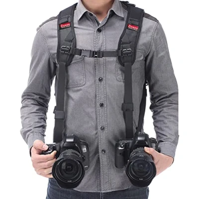 Immagine di ZTO Tracolla doppia fotocamera imbracatura cinghia da polso e di sicurezza regolabile a rilascio rapido per DSLR SLR